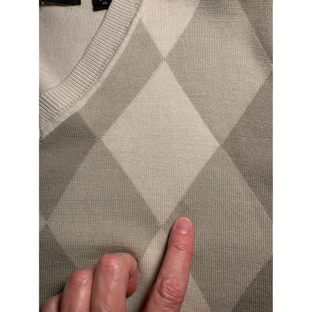 Greg Norman Argyle V-Neck Sweater Beige 100% Wool Men's XL Golf Grandpa READ‎ - Picture 8 of 9